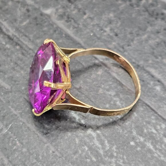 14K Gold Amethyst Solitaire Ring Large Round Gemstone Estate Size 7 HS136 - Picture 14 of 14